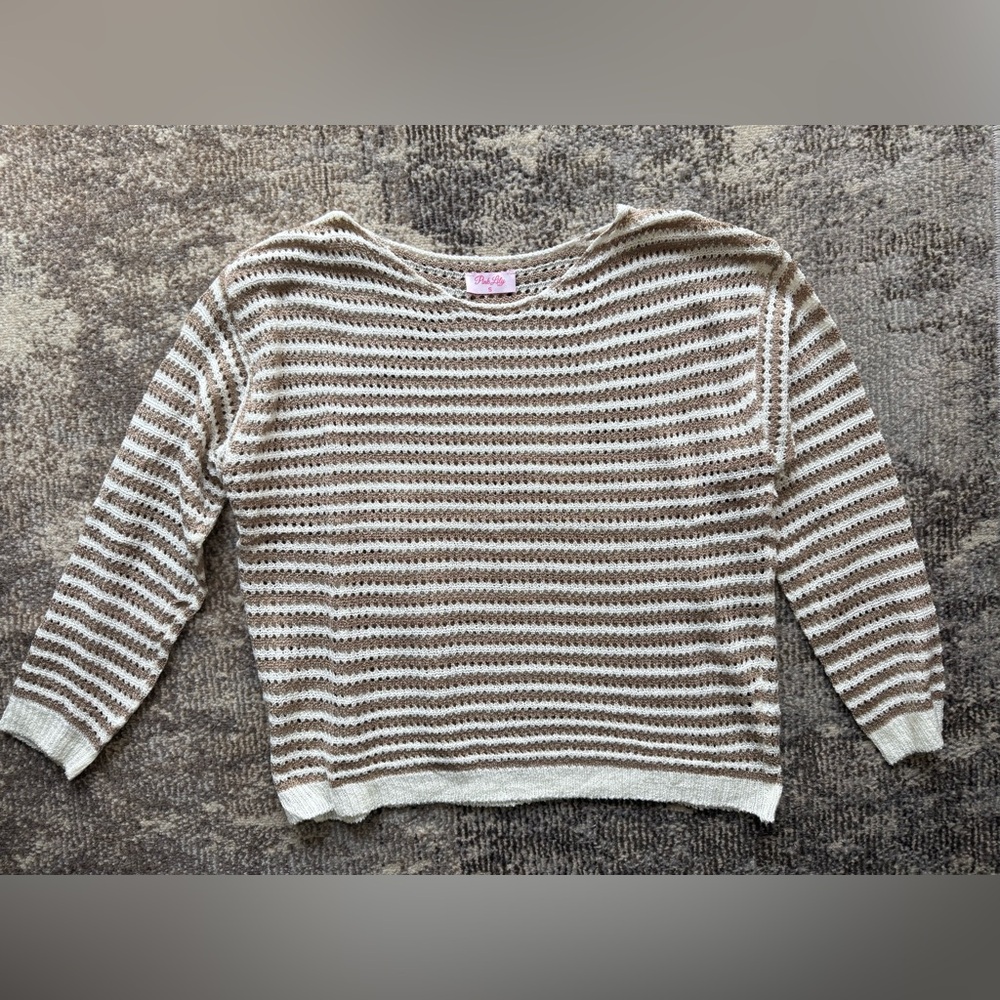 Pink Lily Striped Sweater - Cream and Brown
